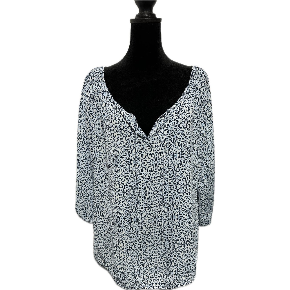 Laundry by Shelli Segal Blue Blouse 3/4 Sleeve All-over‎ Print Size L